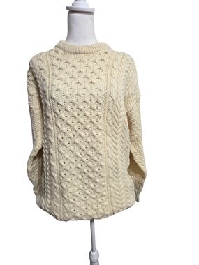 Rue Saint Patrick 100% Wool Irish Aran Cable Knit Fisherman Sweater XL Chunky